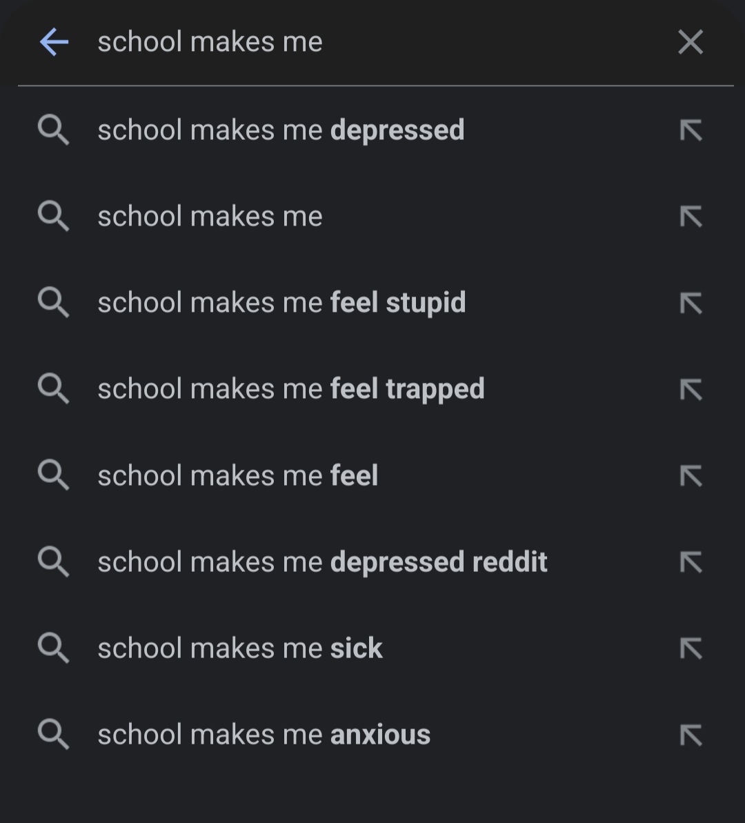 Screenshot of 'School makes me feel...' search